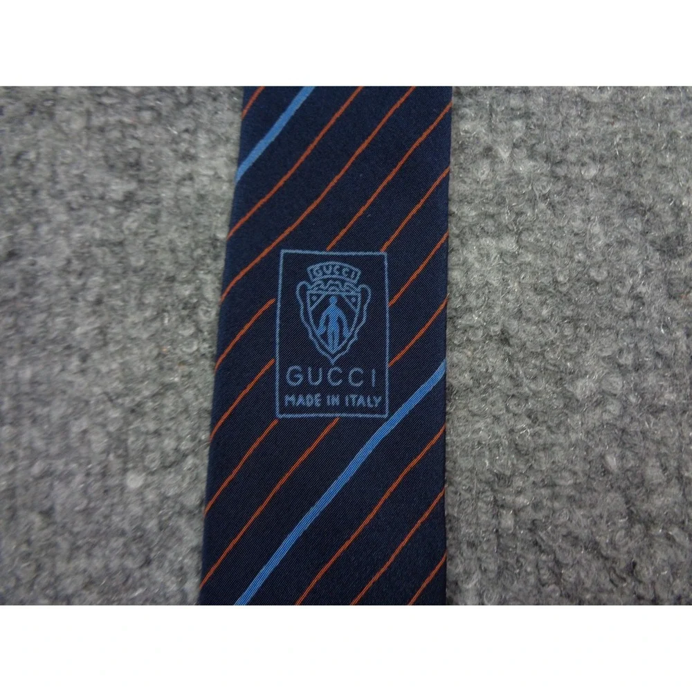 Vintage Gucci 100% Silk Designer Neck Tie Blue Repp Striped Made In Italy